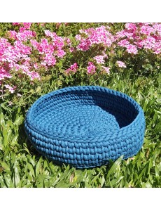 CAMA REDONDA PARA CÃES E GATOS EM CROCHET (AZUL)